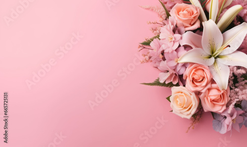 Elegant bouquet of pink and white lilies.