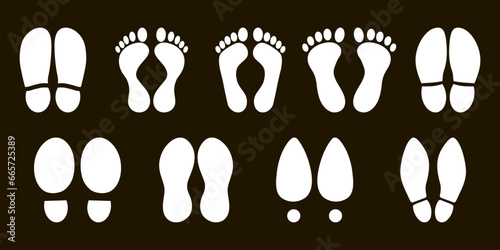 Foot print foot shoes icon. Human footprint silhouette. Footcare Travel barefoot. Vector illustration EPS 10