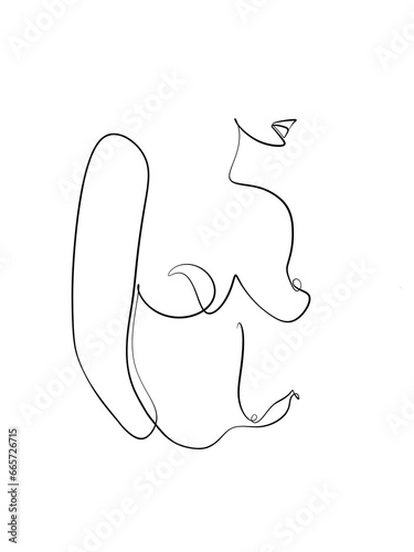 A portrait of a woman is drawing in single line style. Printable art.