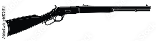 Vector illustration of the lever-action Winchester M1866 Yellow Boy rifle. Black. Right side. 