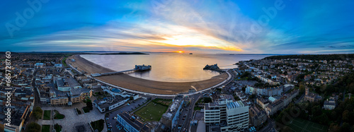 Aerial view of Weston-super-Mare,  a seaside town in the North Somerset, England. photo