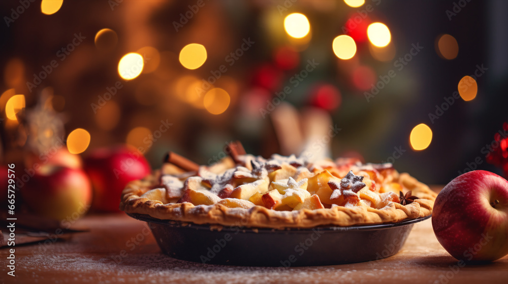 Preparing an apple-cinnamon tart with a festive atmosphere. Preparing an apple-cinnamon tart with a festive atmosphere.