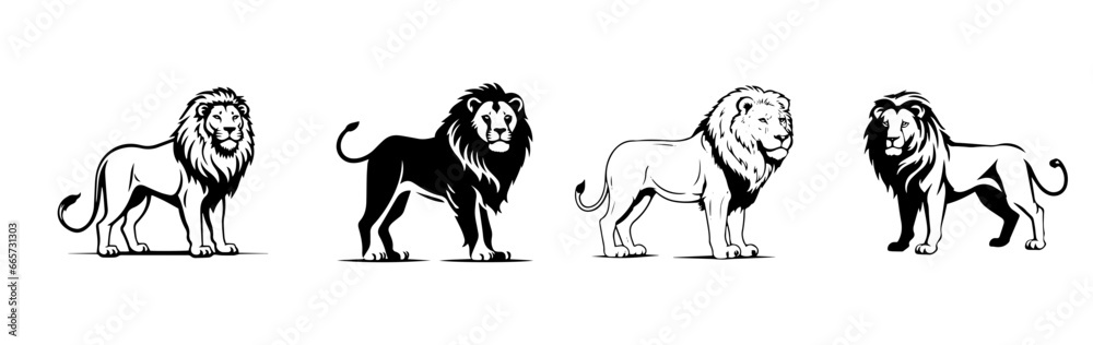 Black and white sketch of  lions
