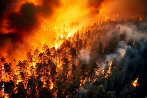 Massive inferno engulfs forest as flames rapidly spread. Generative AI