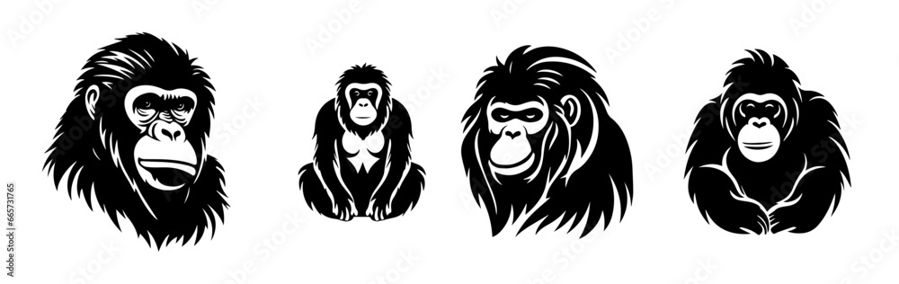 black and white silhouettes of a monky