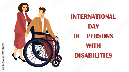International Day of Persons with Disabilities. A man in a wheelchair, a woman next to him.