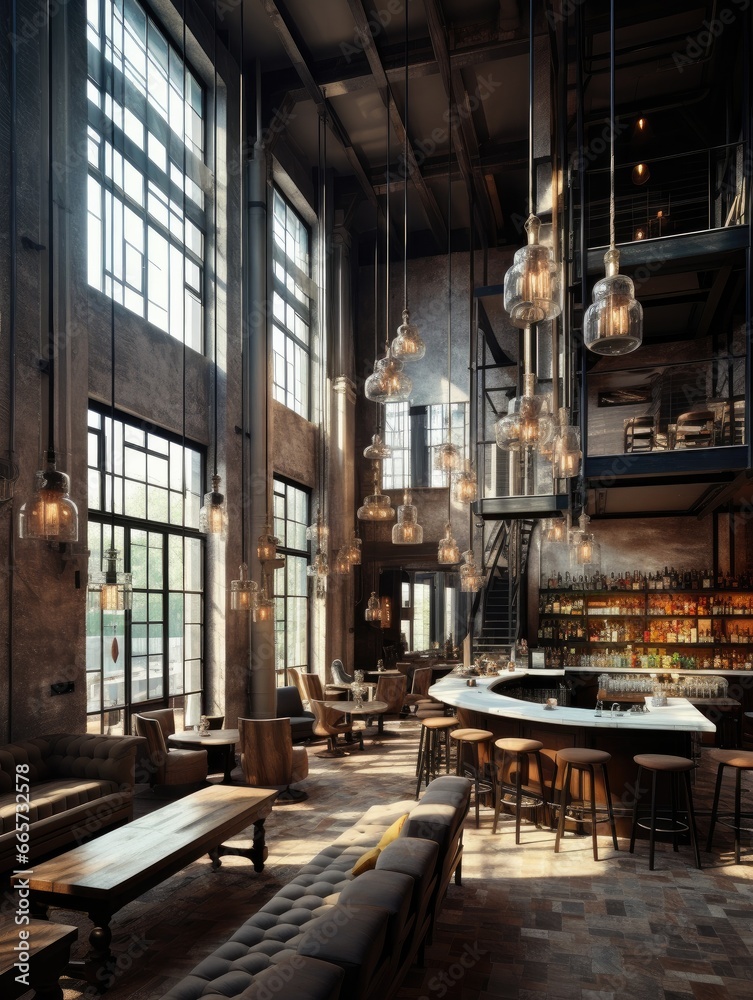 modern interior bar-cafe. industrial design. 