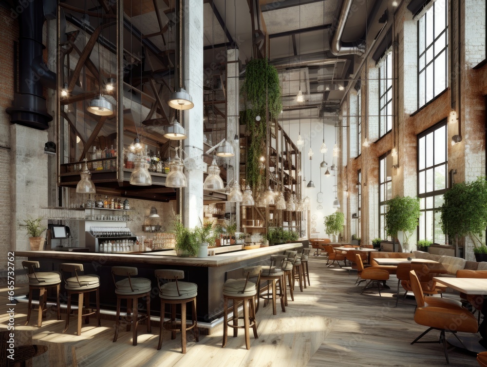 modern interior bar-cafe. industrial design. 