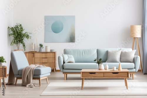 friendly, light livingroom interior. natural color palette.  © LeitnerR