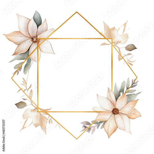 Frame Gold Square flowers isolated  AI Generated