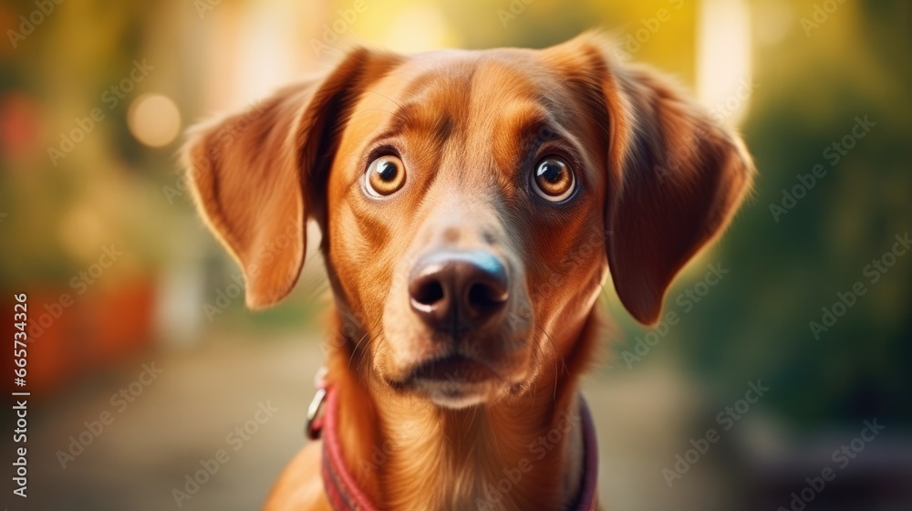 Young crazy surprised dog make big eyes closeup. surprised dog funny face big eyes. Young dog looking surprised and scared. Emotional surprised wide big eye dog at home, high quality photo.