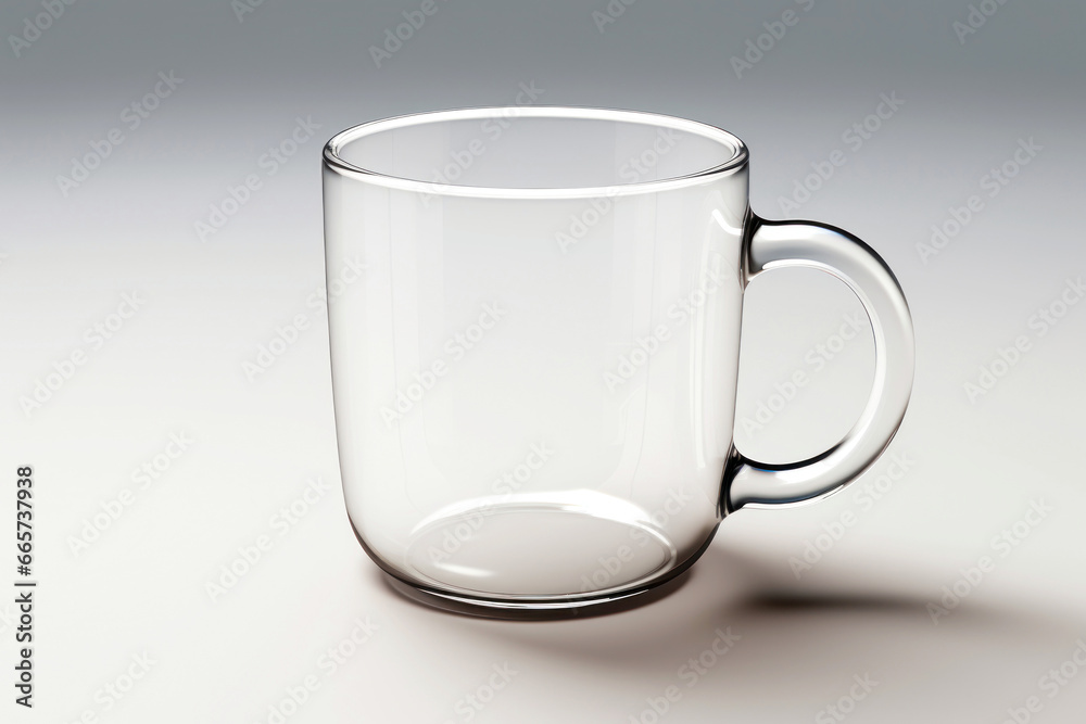 Photo of a glass cup with a handle on a table Photo of a glass cup with a handle on a table