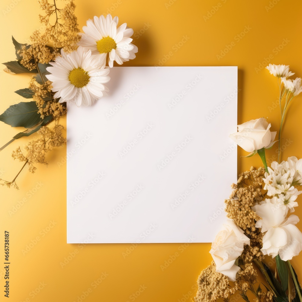 yellow marriage invitation postcard paper mockup romance letter floral wedding blank paper template