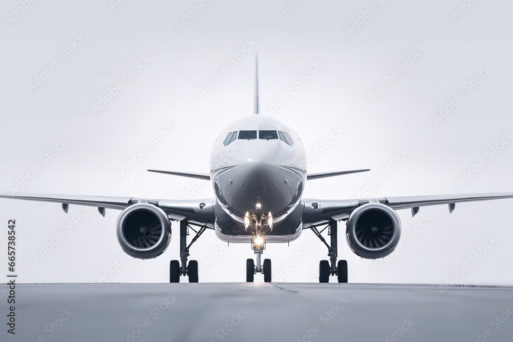 Fototapeta premium Airplane on the runway of the airport. 3D rendering.