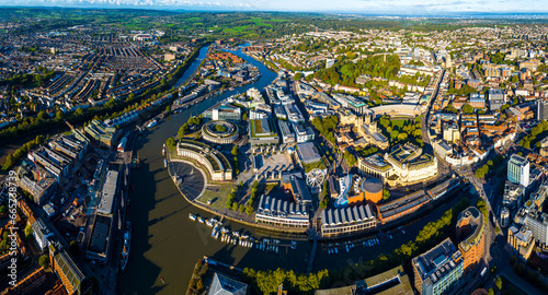 Aerial view of central Bristol in sunny morning, England photo