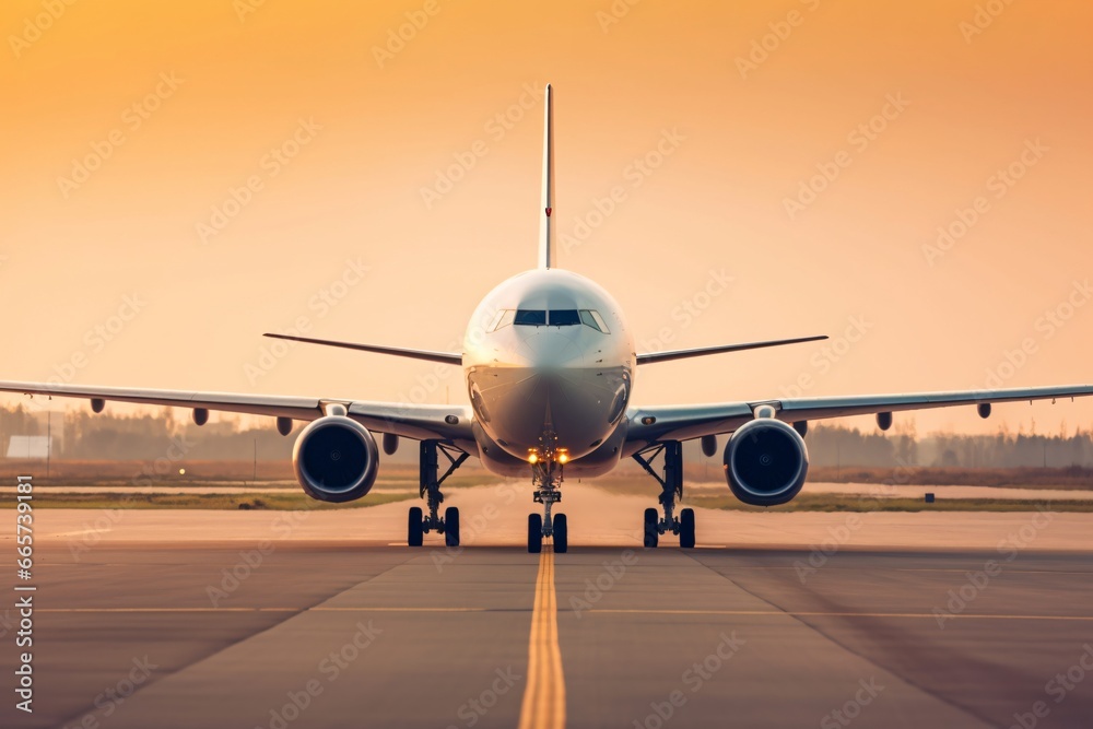 Airplane on the runway of the airport. 3D rendering. Airplane on the runway of the airport. 3D rendering.