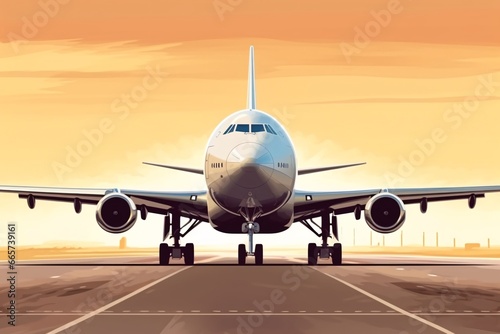 Airplane on the runway of the airport. 3D rendering.