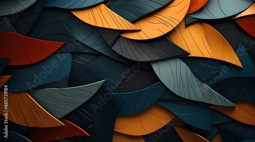 Vibrant Geometric Leaves  Finely Rendered Textures in Earthy Colors - Stock Photo