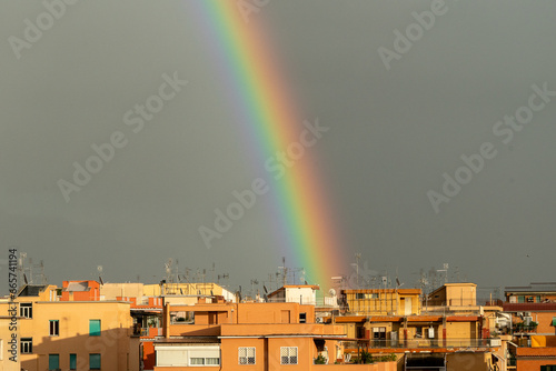 rainbow over a grey sky