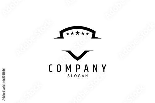 Shield vector logo design template with five stars decoration photo