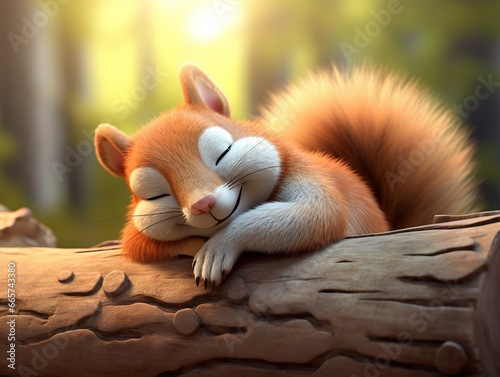 A 3D Cartoon Squirrel Sleeping Peacefully on a Solid Background © Nathan Hutchcraft