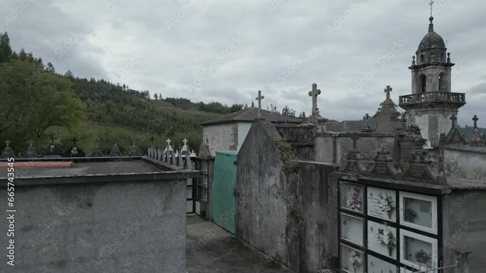Pan shot view of Cemetery in Moeche, Galicia, Spain Pan shot view of Cemetery in Moeche, Galicia, Spain