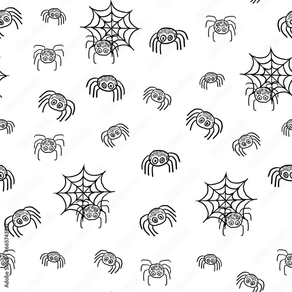 Halloween spider vector seamless pattern.