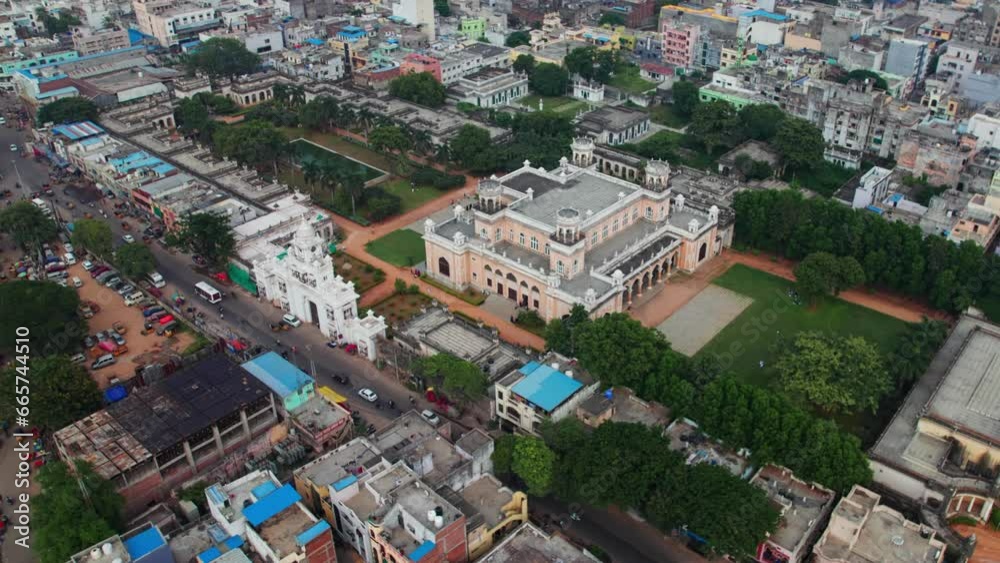 aerial view of Chowmahalla Palace in old city, hyderabad, telangana static shot aerial view of Chowmahalla Palace in old city, hyderabad, telangana static shot