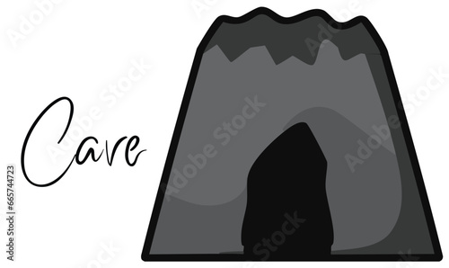 Cave vector illustration. Stone shelter. Entrance to the mountain dungeon.