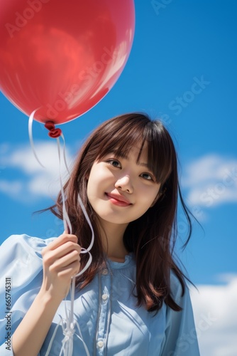 celebrate greeting happiness surprise yound woman enjoy cheerful smiling outdoor beautiful summertime ffreshness moment with colorful balloon background photo