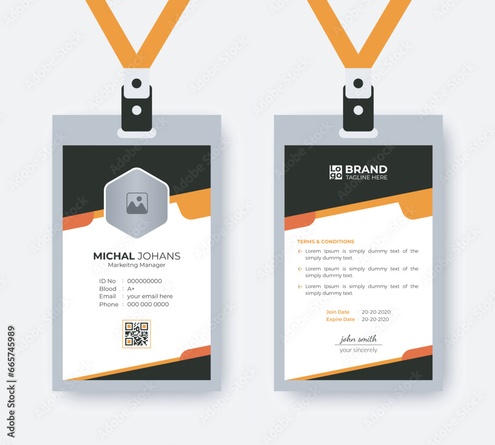 Yellow Corporate ID Card Design Template, Company employee id card