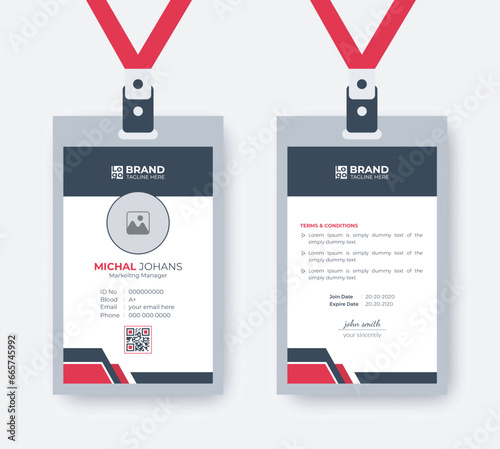 RED ID Card Design Template. Luxury, Modern, Elegant, Professional Minimalist Business Identity Card. Employee ID Card Template. Vector illustration