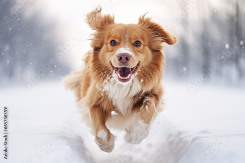Winter Joy: Portrait of a Running Dog