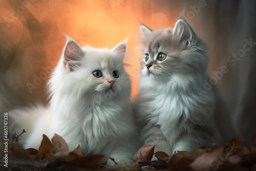 Two little cute adorable innocent kittens, little beautiful cute cat, generative ai. © Sajal.savar