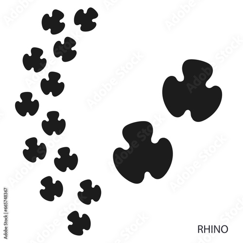 Paw prints, animal tracks, rhino footprints template. Icon and track of footprints. Black silhouette. Vector