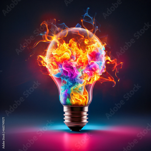 Vibrant Glowing Idea Bulb Lamp: A Creative Design Element Isolated on a Transparent Background, Perfect Visualization of Brainstorming, Bright Ideas, and Creative Thinking.