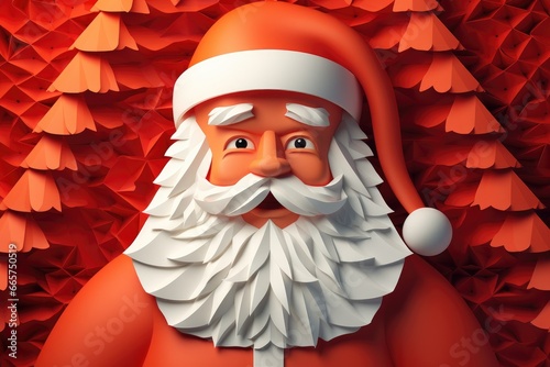Paper art style santa claus decoration christmas background.