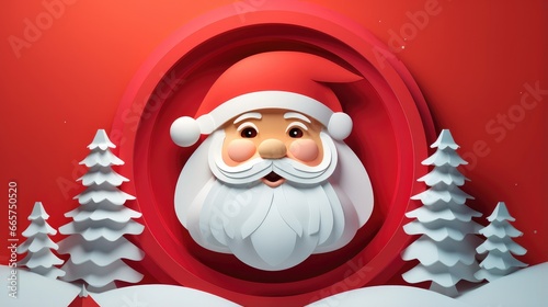 Paper art style santa claus decoration christmas background.
