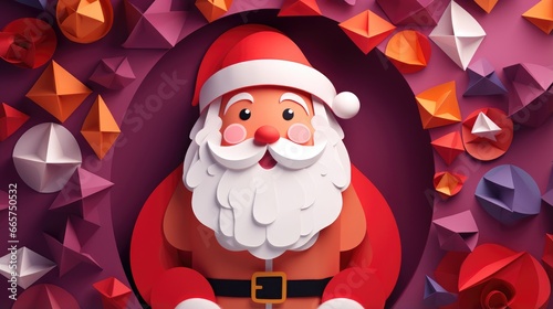 Paper art style santa claus decoration christmas background.