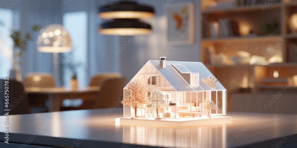 A model of a house on a table. Futuristic architectural bureau A model of a house on a table. Futuristic architectural bureau