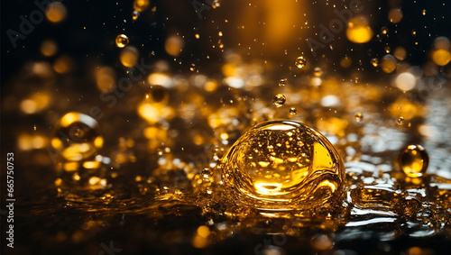 Falling drops of oil. Splash effect after collision a falling drops with water Surface