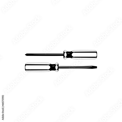 Plus or Positive and Minus or Negative Screwdriver Silhouette, can use for Art Illustration, Logo Gram, Pictogram, Website, Apps, or Graphic Design Element. Vector Illustration