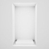 White vertical rectangle niche shelf background. 3d render. Promotion mockup display. Showcase podium pedestal stand platform stage wall room. Object product. Geometric. Light. Empty space. Design.