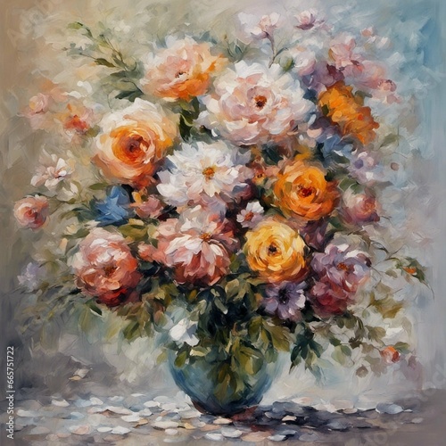 beautiful bouquet of flowers painting  impressionism  contemporary intricate artwork  detailed