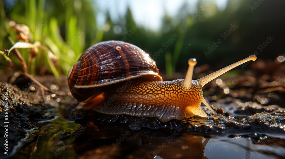 snail on the leaf. Generative AI snail on the leaf. Generative AI