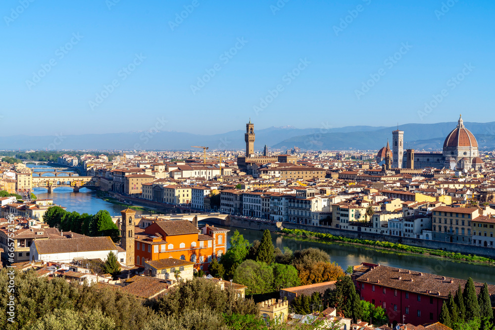 View over Florence with the Dome and Cathedral of Florence, Arno River.Florence,Tuscany,Italy,Europe View over Florence with the Dome and Cathedral of Florence, Arno River.Florence,Tuscany,Italy,Europe