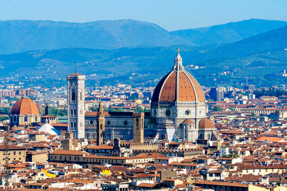 View over Florence with the Dome and Cathedral of Florence, Arno River.Florence,Tuscany,Italy,Europe
