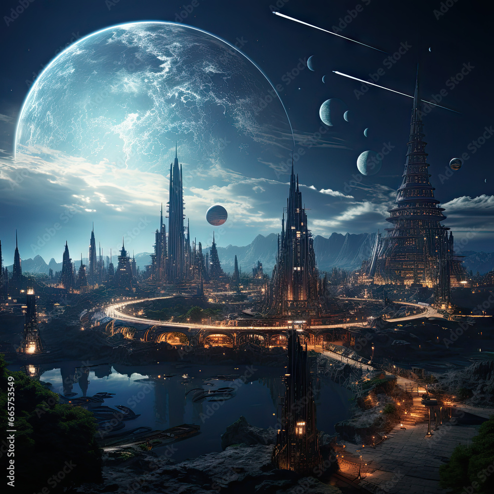 Fototapeta premium Future City in the space
