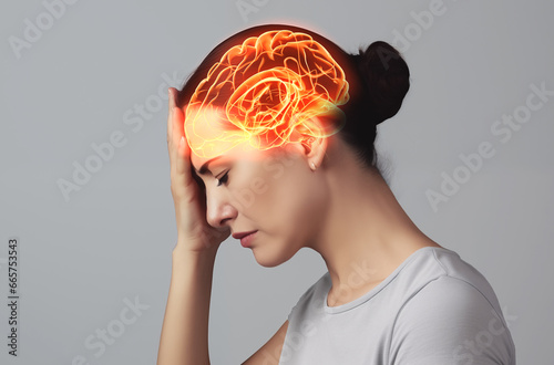Migraine Or Headache Of A Woman. 3D illustration, AI generated