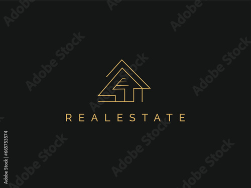 Real estate logo modern simple vector template. Linear Style House icon can be use for company, property, construction. Business building Logo Design element.